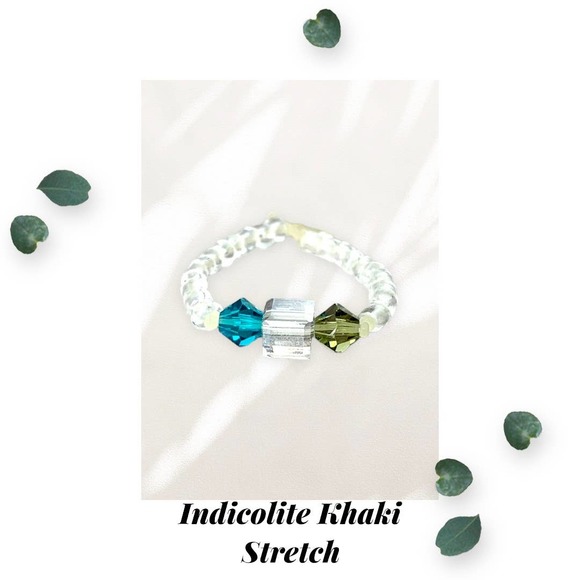 Indicolite and Khaki Crystal Stretch Ring - Picture 1 of 3
